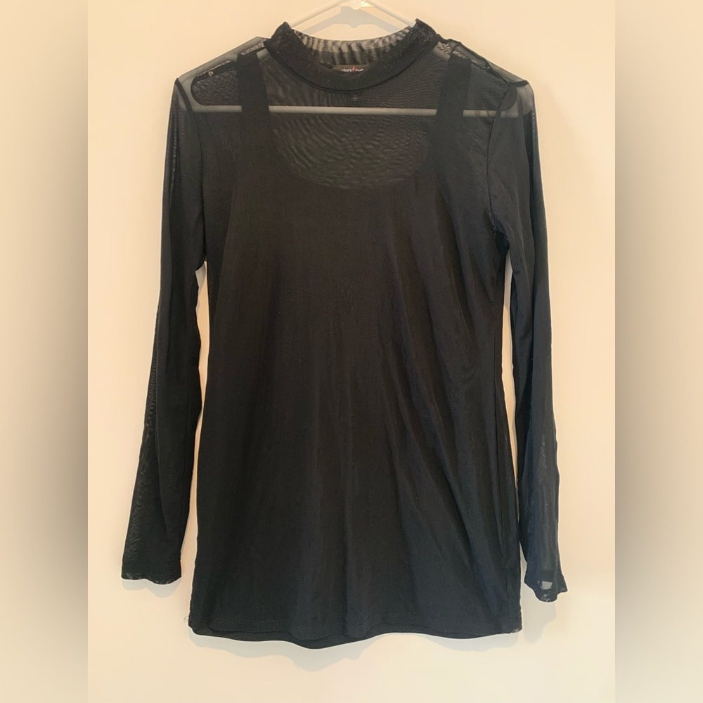 Maternity Stork and Babe. Black tank top with long sleeve sheer overlay. Size M